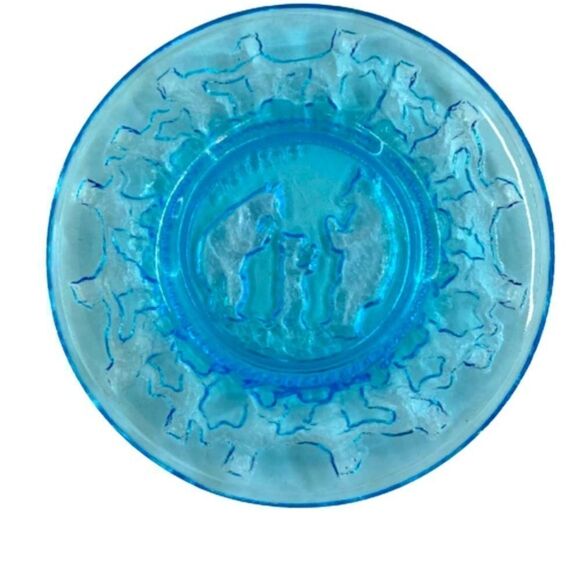 Vintage Indiana Glass Three Bears Tiara Aqua Glass Nursery Rhyme Plate - Picture 1 of 3
